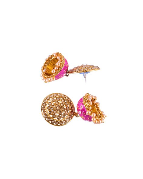 Multicolor CZ Stones Pearl stud Earrings | 18K Gold CZ American Diamon –  Indian Designs