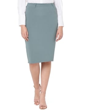 gray knee length skirt