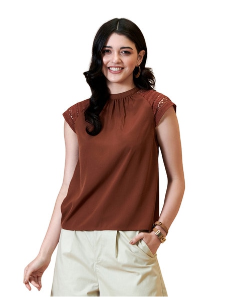 brown high neck blouse