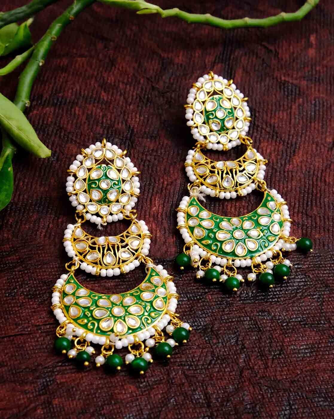 Gold Plated Sea Green Onyx Chandbali Earrings Design by Auraa Trends at  Pernia's Pop Up Shop 2024