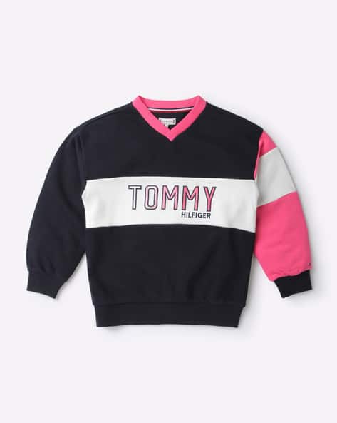 Buy Navy Blue White Sweatshirts Hoodie for Girls by TOMMY