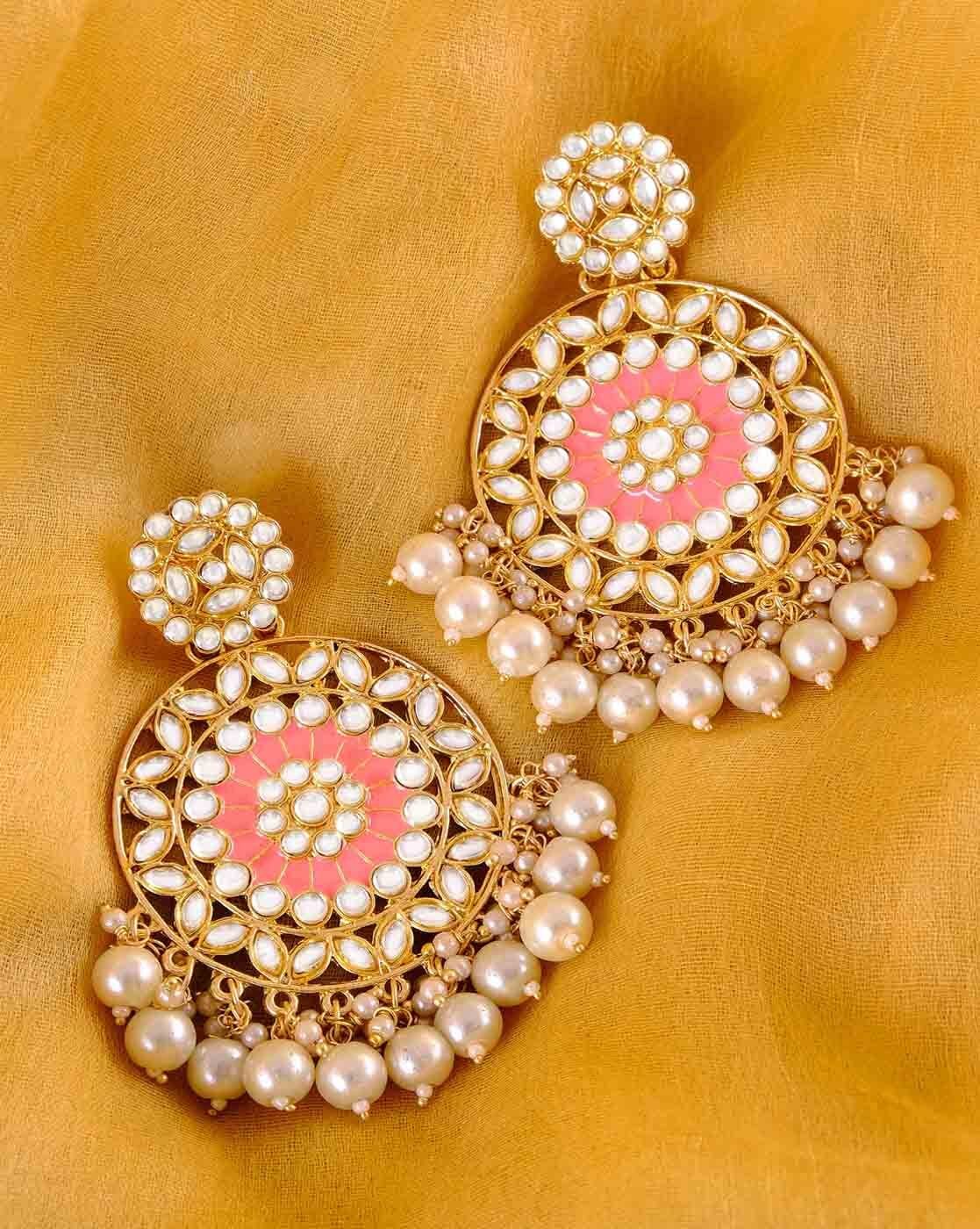 Buy Youbella Pink Gold-Plated Contemporary Drop Earrings Online