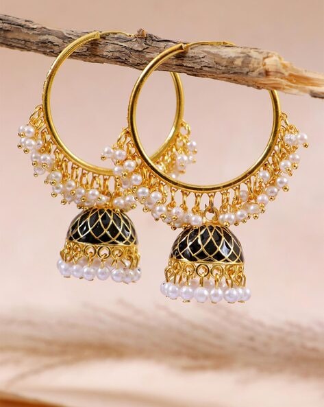 Black and White Stone Studded Drop Earrings