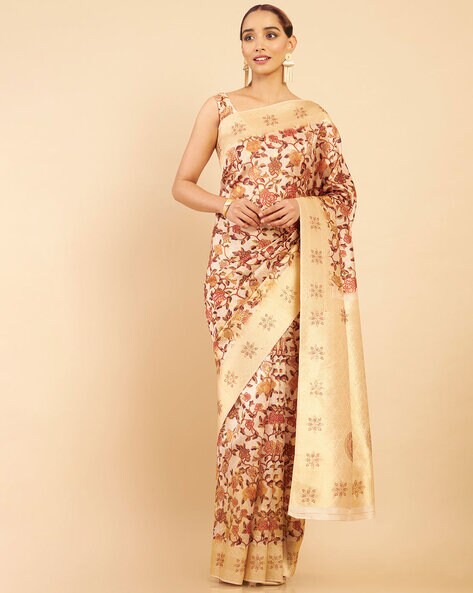 Buy Soch Womens Grey Tussar Silk Saree With Floral Print And Zari Woven  Designs at Amazon.in