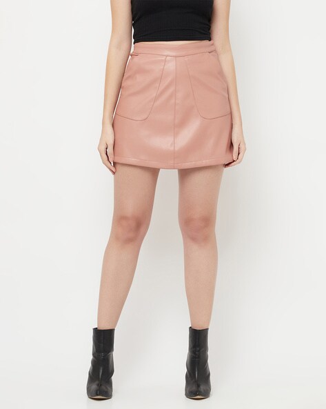 Pink hotsell leather skirts