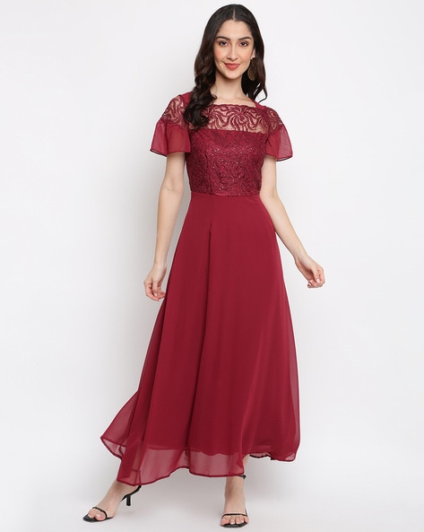 Maroon lace maxi outlet dress