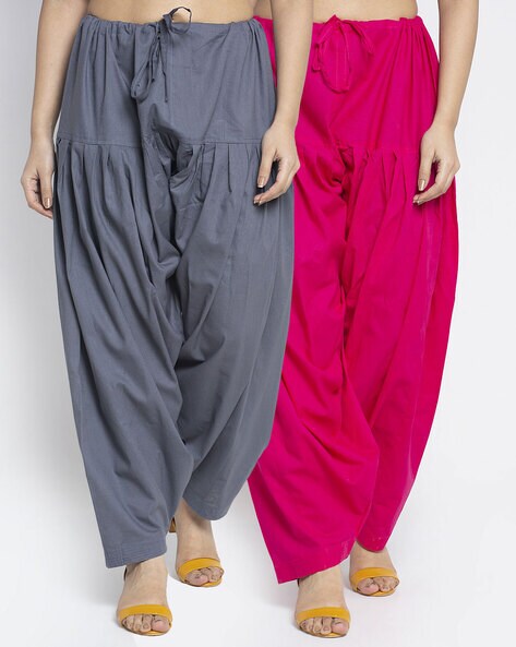 Pack of 2 Cotton Patiala Pant with Drawstring Waist Price in India