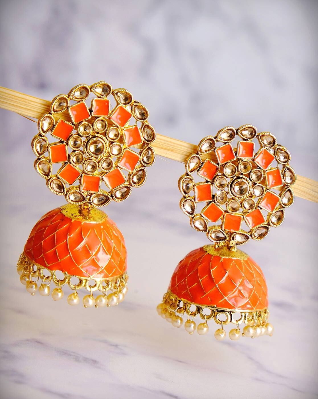 Orange jhumkas sale