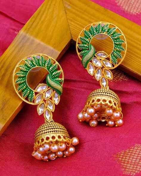 Pink Enamel Gold plated Jhumka earrings | Buy Online