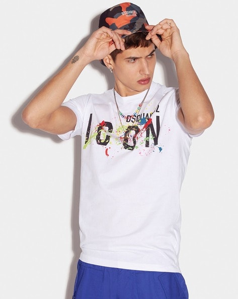 DSquared2 Grey Marl Paint Splatter T-Shirt