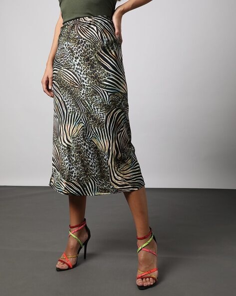 Animal print bias outlet cut midi skirt