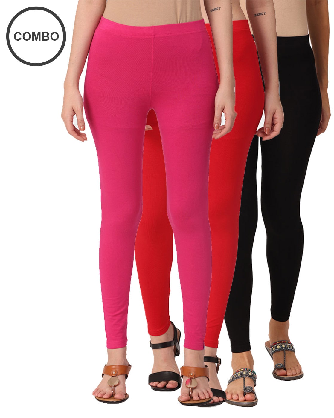 Buy Bright Red Leggings for Women by GO COLORS Online | Ajio.com