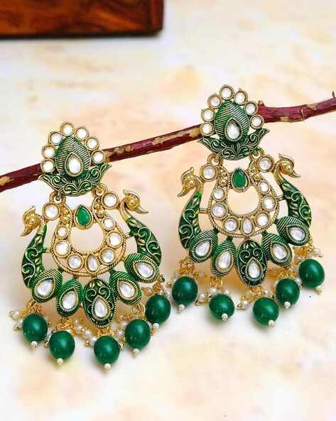 Mint Green Kundan Earrings with Earchain – Dazzle Up