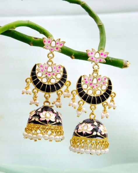 Elegant Traditional Meenakari Lotus Design Earrings for Women and Girls
