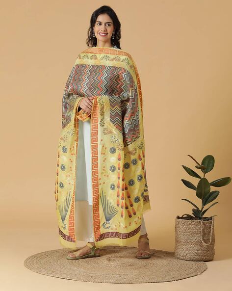 Printed Dupatta with Frayed Hems Price in India