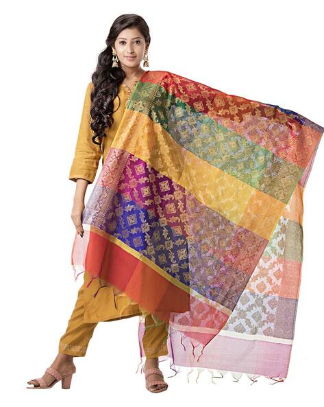 Embellished Contrast Border Dupatta Price in India