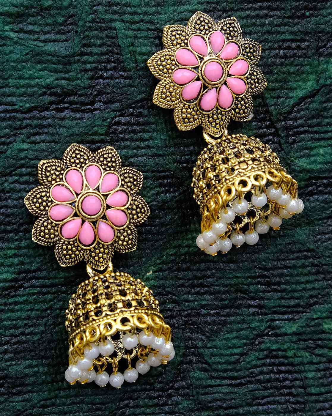 Silk Thread Jhumkas Online Pink Earrings for Women – Hayagi