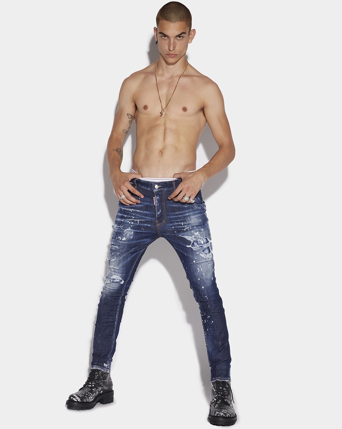 Buy Dsquared2 Rip And Repair Slim Fit Mid-Wash Jeans | Navy