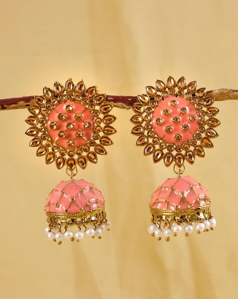 Gold Pinjra Style Jhumka with Ghungroo Earrings – Bollywood Wardrobe