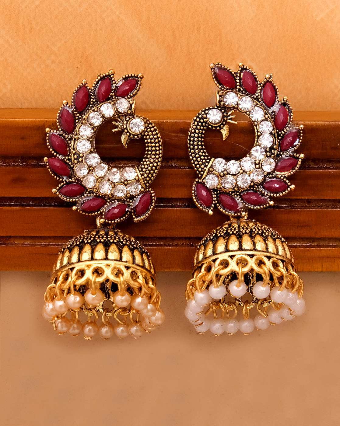 Traditional Golden Matte Finish Floral Design Jhumka Earrings