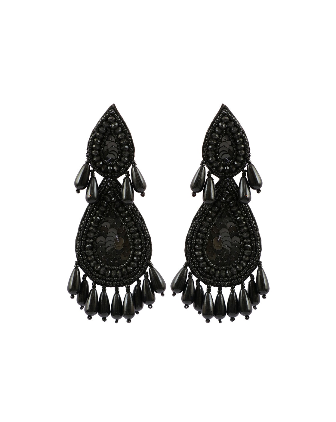 Buy Traditional Gold Plated Black Beads Studded Kundan Chandbali Earrings  online from Karat Cart