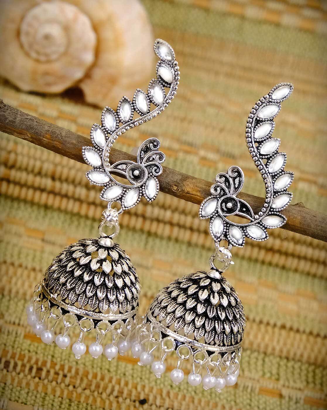 92.5 Oxidised Silver Long Jhumka Earrings For Women And Girls - Silver  Palace