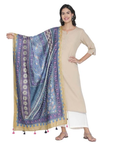 Paisley Print Dupatta with Contrast Border Price in India