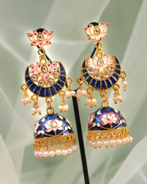 Buy Indian Bridal Chand Bali Light Blue Meenakari Earrings Wedding Jhumki  Jhumka Gold Plated Jewelry Pearls Beads Dropping Pakistani Earrings Online  in India - Etsy