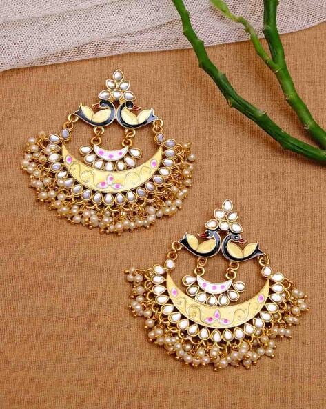 Gold Polished Punjabi Earrings Tikka set with white moti / patta J0482 -  muteyaar.com