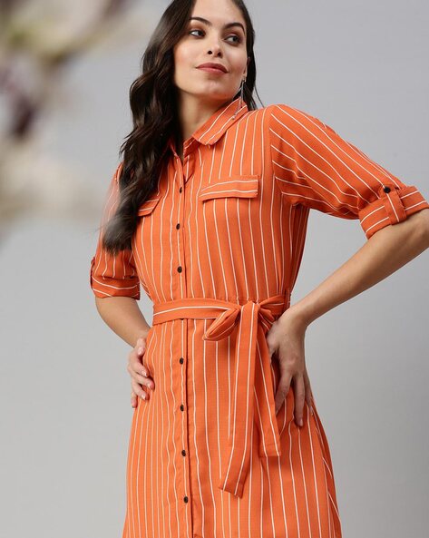 Orange striped store shirt dress