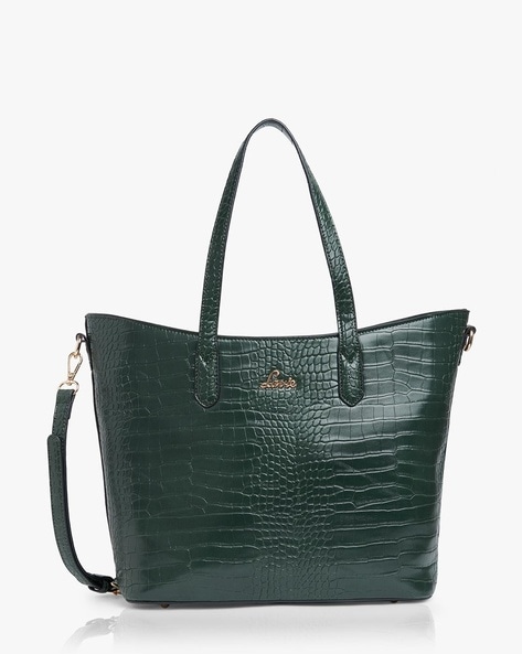 Dark green croc embossed tote bag best sale