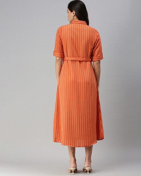 Orange striped store shirt dress