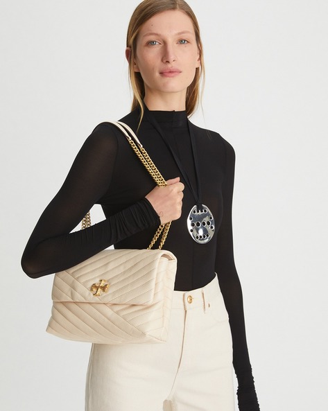 Tory Burch Women's Kira Chevron Convertible Shoulder Bag, Black, One Size:  Handbags