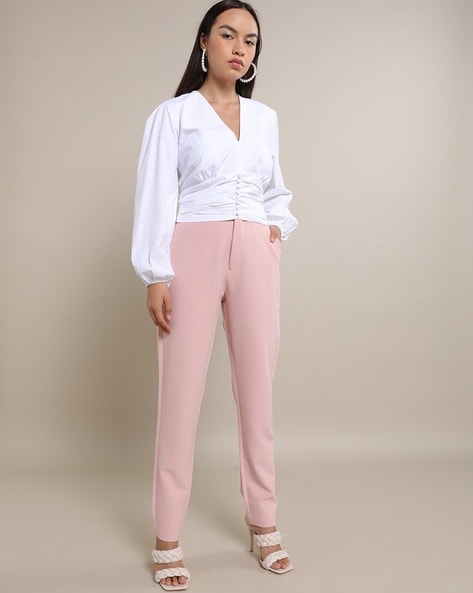 Trousers  Petite Pink Tapered Trousers  Wallis