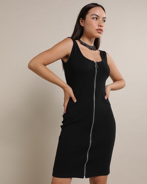 Black bodycon dress outlet with zip up front