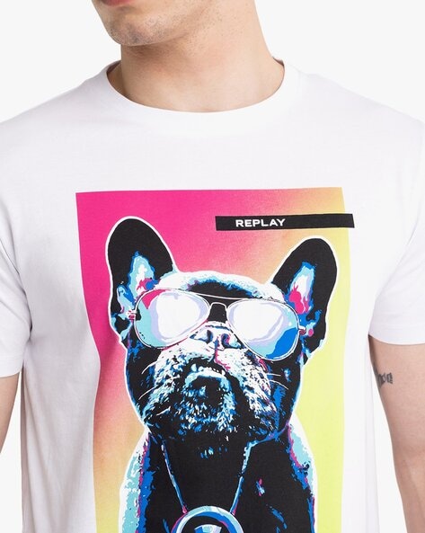 Replay Logo Crew Neck Dog T Shirt White