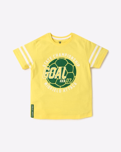 Goal Print Round Neck Yellow Kid's T-Shirt
