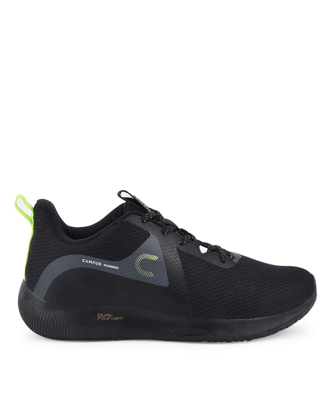 Campus Algeria Textured Lace-Up Running Shoes For Men (Black, 8)