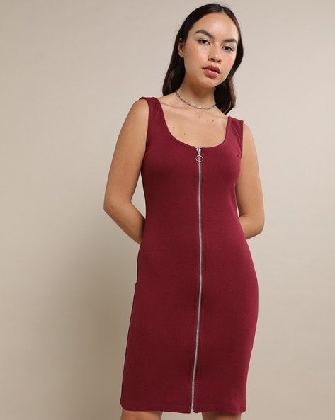 Zipper-Front Bodycon Dress