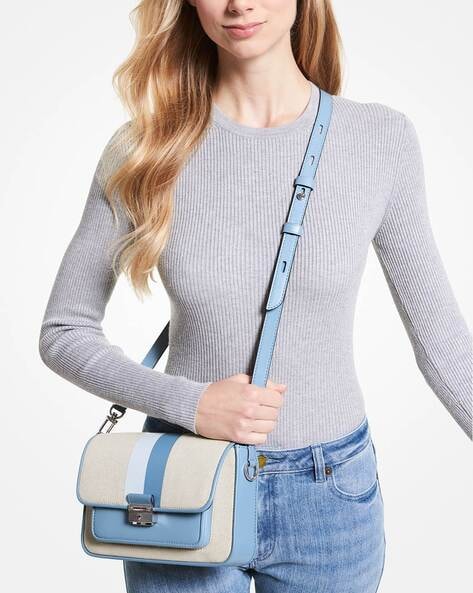 Edith Small Saffiano Leather Satchel - Denim