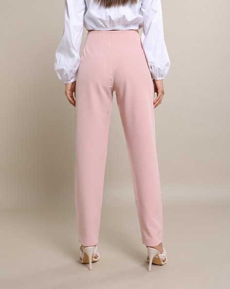 Salmon Cotton Tapered Trousers  Buy Salmon Cotton Tapered Trousers for  Women Online