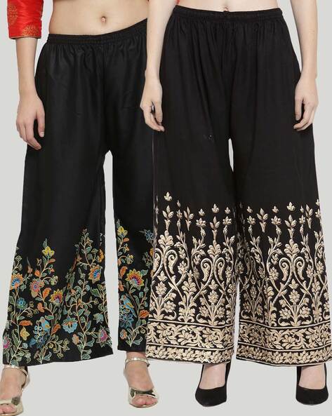 Pack of 2 Floral Print Palazzos With Drawstring Waist Price in India