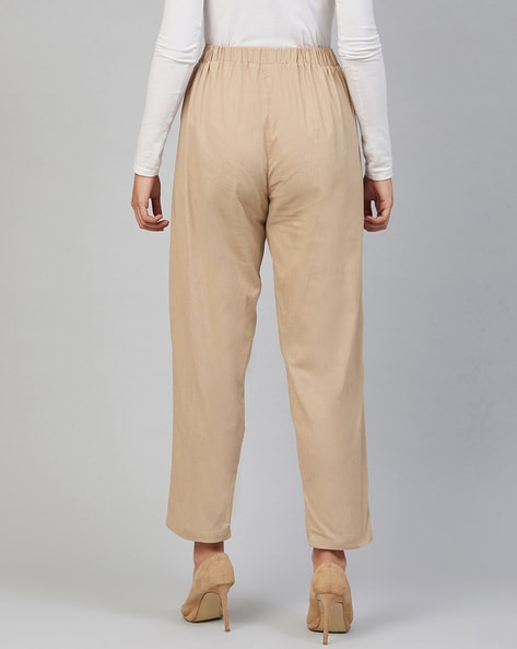 Tapered Leather Trousers - Khaki Beige - ARKET