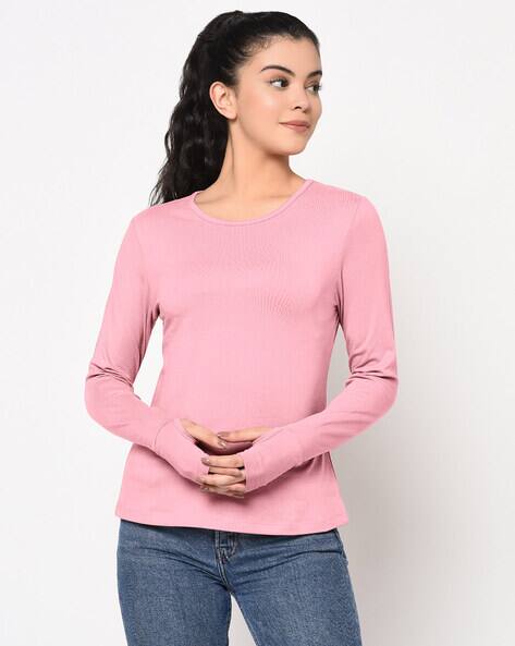 Slim Fit Crew-Neck T-shirt with Thumb-Hole Sleeves