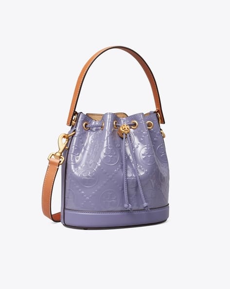 Buy Tory Burch T Monogram Patent Embossed Bucket Bag Purple