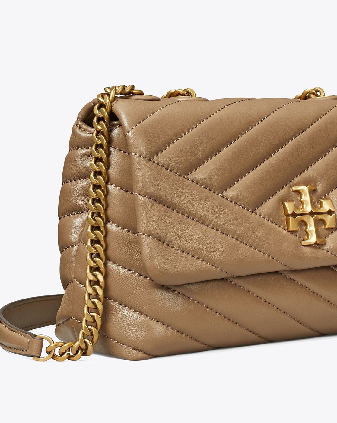 Tory Burch - Kira Chevron - Burgundy herringbone bag made of quilted  leather with gold metal chain and logo, for women