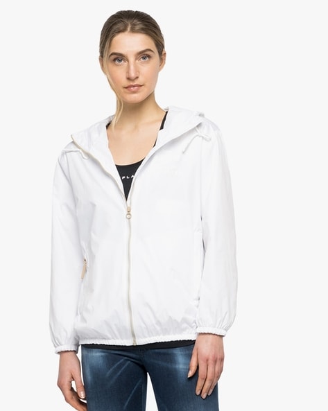 Womens white nylon hot sale windbreaker jacket