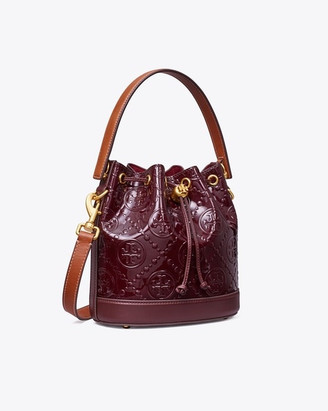 Buy Tory Burch T Monogram Patent Embossed Bucket Bag, Spring Spice Color  Women