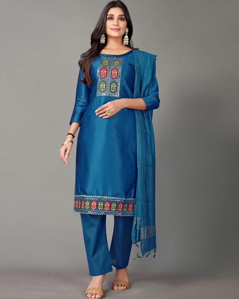 Embroidered Unstitched Dress Materials Price in India