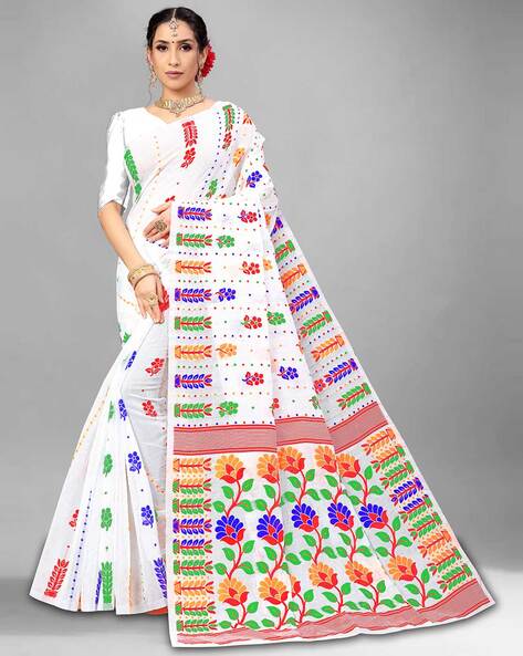 White cotton sarees in on sale amazon